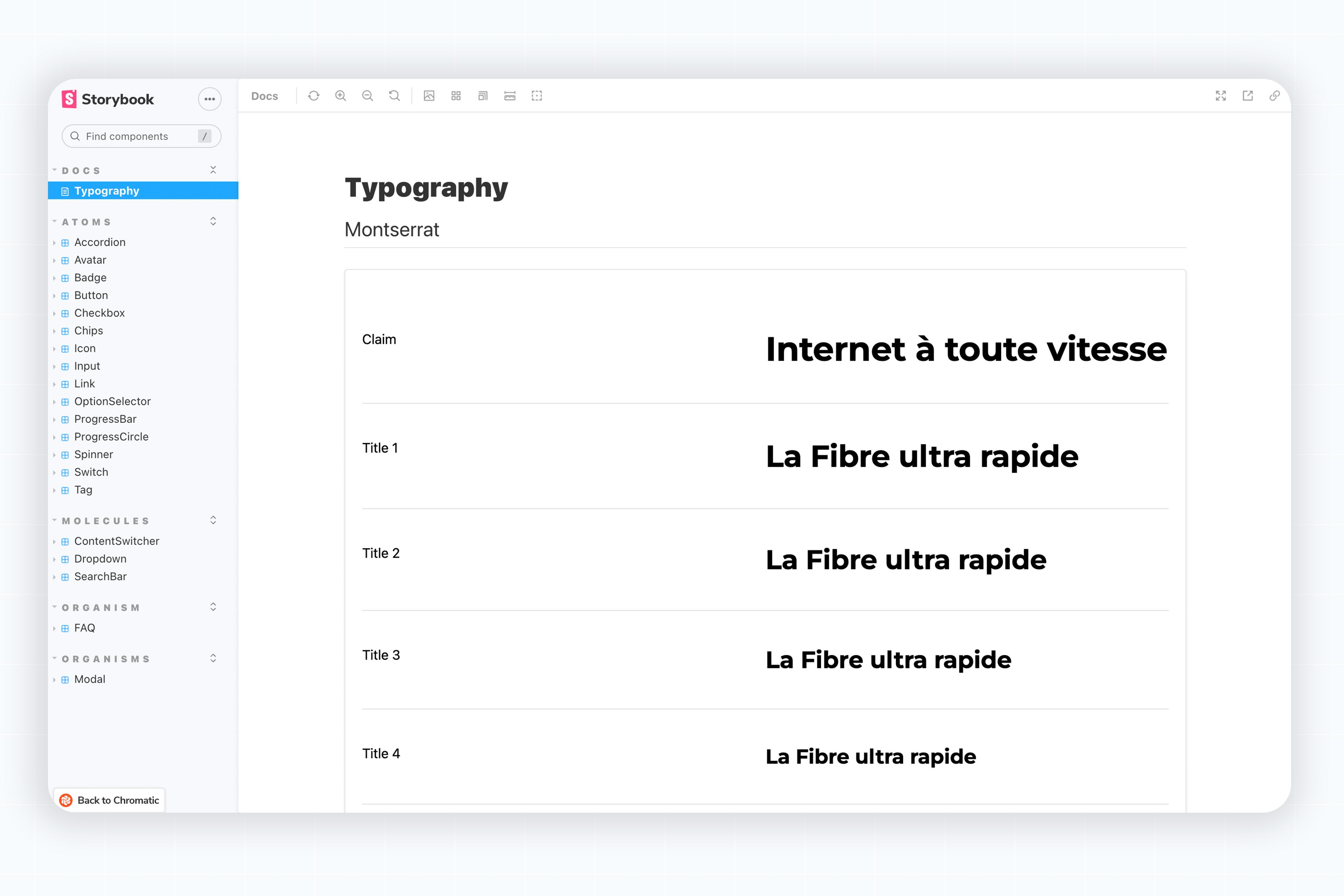 Free’s Atomic Design System view